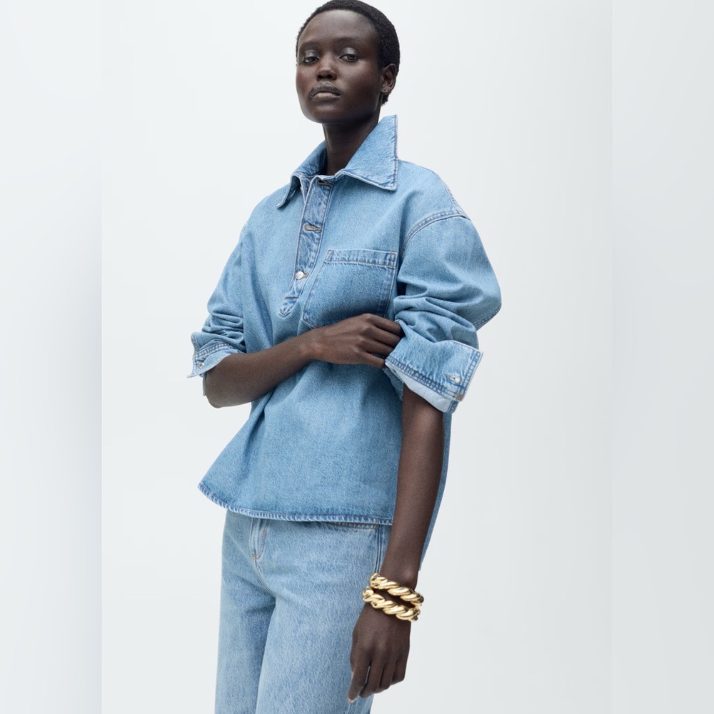 Mango Light Blue Denim Pullover Shirt
